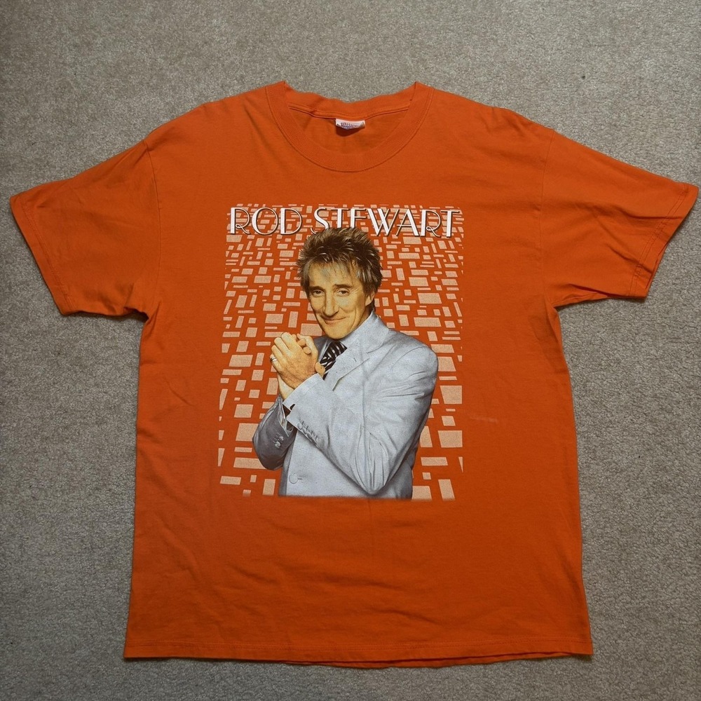 Vtg Rod Stewart Shirt Mens Large Orange Summer Tour 2004 Graphic‎ Rock Tee